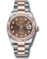  *Pre-Owned* Rolex Steel and Everose Rolesor Datejust 36 Watch - Fluted Bezel - Chocolate Jubilee Diamond Dial - Oyster Bracelet
