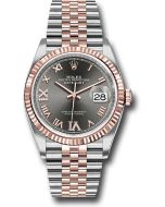  *Pre-Owned* Rolex Steel and Everose Rolesor Datejust 36 Watch - Fluted Bezel - Dark Rhodium Roman Dial - Jubilee Bracelet