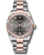  *Pre-Owned* Rolex Steel and Everose Rolesor Datejust 36 Watch - Fluted Bezel - Dark Rhodium Roman Dial - Oyster Bracelet
