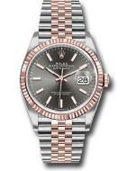  *Pre-Owned* Rolex Steel and Everose Rolesor Datejust 36 Watch - Fluted Bezel - Dark Rhodium Index Dial - Jubilee Bracelet