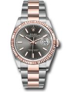  *Pre-Owned* Rolex Steel and Everose Rolesor Datejust 36 Watch - Fluted Bezel - Dark Rhodium Index Dial - Oyster Bracelet