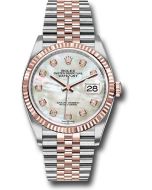 *Pre-Owned* Rolex Steel and Everose Rolesor Datejust 36 Watch - Fluted Bezel - White Mother-Of-Pearl Diamond Dial - Jubilee Bracelet