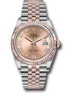 *Pre-Owned* Rolex Steel and Everose Rolesor Datejust 36 Watch - Fluted Bezel - Rose Roman Dial - Jubilee Bracelet