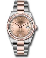 *Pre-Owned* Rolex Steel and Everose Rolesor Datejust 36 Watch - Fluted Bezel - Rose Roman Dial - Oyster Bracelet