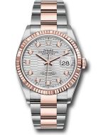  *Pre-Owned* Rolex Everose Rolesor Datejust 36 Watch - Fluted Bezel - Silver Fluted Motif Diamond Dial - Oyster Bracelet