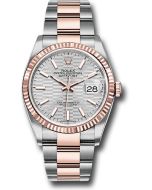  *Pre-Owned* Rolex Everose Rolesor Datejust 36 Watch - Fluted Bezel - Silver Fluted Motif Index Dial - Oyster Bracelet