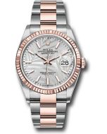  *Pre-Owned* Rolex Everose Rolesor Datejust 36 Watch - Fluted Bezel - Silver Palm Motif Index Dial - Oyster Bracelet