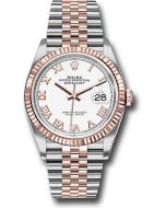 *Pre-Owned* Rolex Steel and Everose Rolesor Datejust 36 Watch - Fluted Bezel - White Roman Dial - Jubilee Bracelet