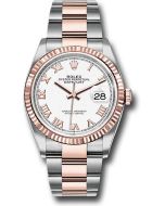  *Pre-Owned* Rolex Steel and Everose Rolesor Datejust 36 Watch - Fluted Bezel - White Roman Dial - Oyster Bracelet