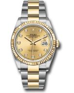  *Pre-Owned* Rolex Steel and Yellow Gold Rolesor Datejust 36 Watch - Fluted Bezel - Champagne Diamond Dial - Oyster Bracelet