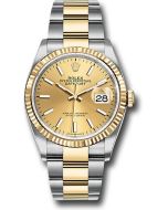  *Pre-Owned* Rolex Steel and Yellow Gold Rolesor Datejust 36 Watch - Fluted Bezel - Champagne Index Dial - Oyster Bracelet