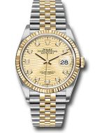  *Pre-Owned* Rolex Yellow Rolesor Datejust 36 Watch - Fluted Bezel - Golden Fluted Motif Diamond Dial - Jubilee Bracelet