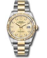 *Pre-Owned* Rolex Yellow Rolesor Datejust 36 Watch - Fluted Bezel - Golden Fluted Motif Diamond Dial - Oyster Bracelet