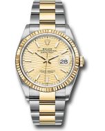  *Pre-Owned* Rolex Steel and Yellow Gold Rolesor Datejust 36 Watch - Fluted Bezel - Golden Fluted Motif Index Dial - Oyster Bracelet