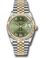  *Pre-Owned* Rolex Steel and Yellow Gold Rolesor Datejust 36 Watch - Fluted Bezel - Olive Green Roman Dial - Jubilee Bracelet