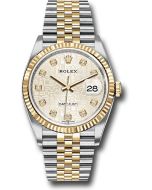  *Pre-Owned* Rolex Steel and Yellow Gold Rolesor Datejust 36 Watch - Fluted Bezel - Silver Jubilee Diamond Dial - Jubilee Bracelet
