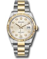 *Pre-Owned* Rolex Steel and Yellow Gold Rolesor Datejust 36 Watch - Fluted Bezel - Silver Jubilee Diamond Dial - Oyster Bracelet