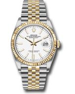  *Pre-Owned* Rolex Steel and Yellow Gold Rolesor Datejust 36 Watch - Fluted Bezel - White Index Dial - Jubilee Bracelet