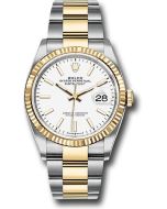 *Pre-Owned* Rolex Steel and Yellow Gold Rolesor Datejust 36 Watch - Fluted Bezel - White Index Dial - Oyster Bracelet