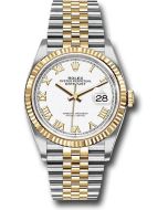 *Pre-Owned* Rolex Steel and Yellow Gold Rolesor Datejust 36 Watch - Fluted Bezel - White Roman Dial - Jubilee Bracelet