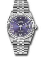  *Pre-Owned* Rolex Steel Datejust 36 Watch - Fluted Bezel - Aubergine Purple Diamond Roman VI and IX Dial - Jubilee Bracelet