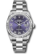  *Pre-Owned* Rolex Steel Datejust 36 Watch - Fluted Bezel - Aubergine Purple Diamond Roman VI and IX Dial - Oyster Bracelet