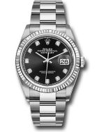 *Pre-Owned* Rolex Steel Datejust 36 Watch - Fluted Bezel - Black Diamond Dial - Oyster Bracelet
