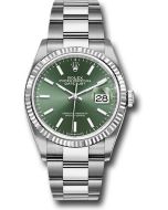  *Pre-Owned* Rolex White Rolesor Datejust 36 Watch - Fluted Bezel - Mint Green Index Dial - Oyster Bracelet