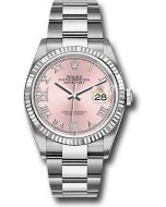  *Pre-Owned* Rolex Steel Datejust 36 Watch - Fluted Bezel - Pink Diamond Roman VI and IX Dial - Oyster Bracelet