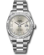 *Pre-Owned* Rolex Steel Datejust 36 Watch - Fluted Bezel - Silver Diamond Roman VI and IX Dial - Oyster Bracelet