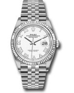 *Pre-Owned* Rolex Steel Datejust 36 Watch - Fluted Bezel - White Roman Dial - Jubilee Bracelet