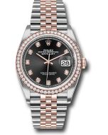  *Pre-Owned* Rolex Steel and Everose Rolesor Datejust 36 Watch - Diamond Bezel - Black Diamond Dial - Jubilee Bracelet