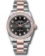  *Pre-Owned* Rolex Steel and Everose Rolesor Datejust 36 Watch - Diamond Bezel - Black Diamond Dial - Oyster Bracelet