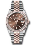  *Pre-Owned* Rolex Everose Rolesor Datejust 36 Watch - Diamond Bezel - Chocolate Index Dial - Jubilee Bracelet