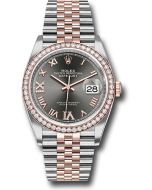 *Pre-Owned* Rolex Steel and Everose Rolesor Datejust 36 Watch - Diamond Bezel - Dark Rhodium Roman Dial - Jubilee Bracelet