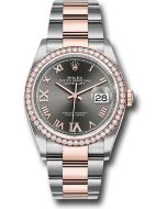  *Pre-Owned* Rolex Steel and Everose Rolesor Datejust 36 Watch - Diamond Bezel - Dark Rhodium Roman Dial - Oyster Bracelet