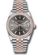  *Pre-Owned* Rolex Steel and Everose Rolesor Datejust 36 Watch - Diamond Bezel - Dark Rhodium Index Dial - Jubilee Bracelet