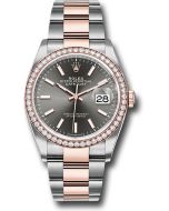  *Pre-Owned* Rolex Steel and Everose Rolesor Datejust 36 Watch - Diamond Bezel - Dark Rhodium Index Dial - Oyster Bracelet