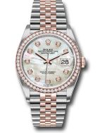  *Pre-Owned* Rolex Steel and Everose Rolesor Datejust 36 Watch - Diamond Bezel - White Mother-Of-Pearl Diamond Dial - Jubilee Bracelet
