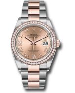 *Pre-Owned* Rolex Steel and Everose Rolesor Datejust 36 Watch - Diamond Bezel - Rose Roman Dial - Oyster Bracelet