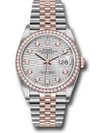 *Pre-Owned* Rolex Everose Rolesor Datejust 36 Watch - Diamond Bezel - Silver Fluted Motif Diamond Dial - Jubilee Bracelet