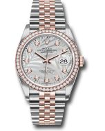 *Pre-Owned* Rolex Everose Rolesor Datejust 36 Watch - Diamond Bezel - Silver Palm Motif Diamond Dial - Jubilee Bracelet
