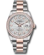  *Pre-Owned* Rolex Everose Rolesor Datejust 36 Watch - Diamond Bezel - Silver Palm Motif Diamond Dial - Oyster Bracelet