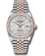  *Pre-Owned* Rolex Everose Rolesor Datejust 36 Watch - Diamond Bezel - Silver Palm Motif Index Dial - Jubilee Bracelet