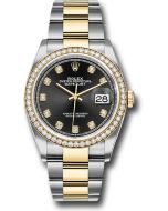 *Pre-Owned* Rolex Steel and Yellow Gold Rolesor Datejust 36 Watch - Diamond Bezel - Black Diamond Dial - Oyster Bracelet