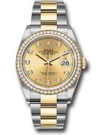 *Pre-Owned* Rolex Steel and Yellow Gold Rolesor Datejust 36 Watch - Diamond Bezel - Champagne Diamond Dial - Oyster Bracelet