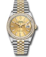  *Pre-Owned* Rolex Steel and Yellow Gold Rolesor Datejust 36 Watch - Yellow Diamond Bezel - Champagne Index Dial - Jubilee Bracelet