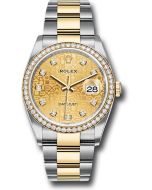  *Pre-Owned* Rolex Yellow Rolesor Datejust 36 Watch - Diamond Bezel - Champagne Jubilee Diamond Dial - Oyster Bracelet