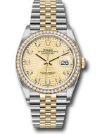  *Pre-Owned* Rolex Yellow Rolesor Datejust 36 Watch - Diamond Bezel - Golden Fluted Motif Diamond Dial - Jubilee Bracelet