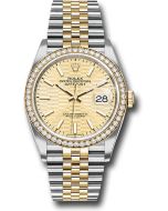  *Pre-Owned* Rolex Yellow Rolesor Datejust 36 Watch - Diamond Bezel - Golden Fluted Motif Index Dial - Jubilee Bracelet